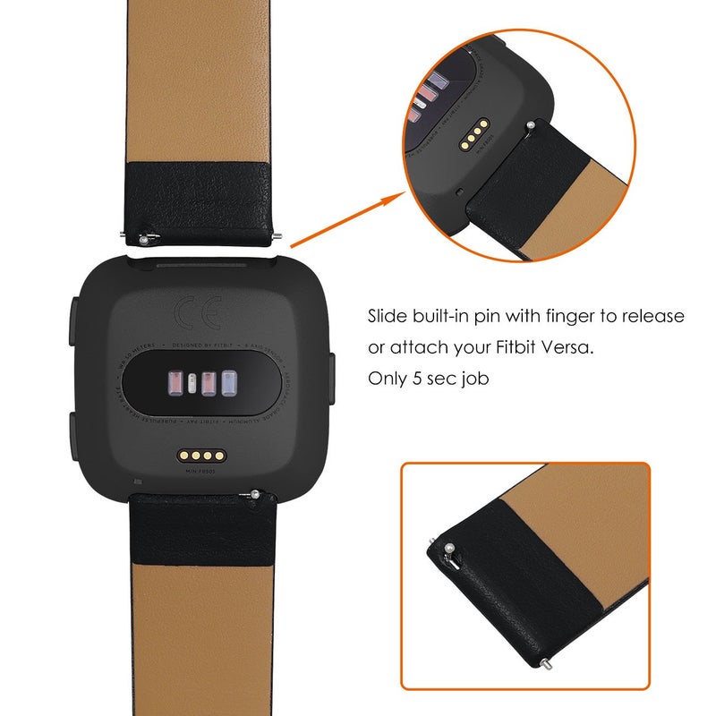 KADES Leather Band Replacement Strap Compatible with Fitbit Versa 2/SE/Lite Smartwatch for Women & Men (Black Band+Black Buckle) - Image 4